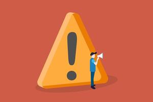 Businessman announce with megaphone. concept of attention or warning information, breaking news or urgent message communication, alert and beware vector