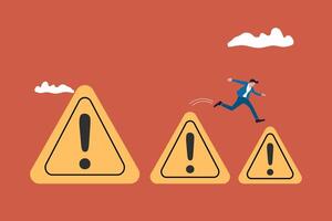Businessman jumping from big to the small attention. problem solving and opportunity vector