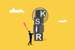 WeBusinessman with magnifying glass and cubic on stack with the word risk. concept of risk management, control or assess to lose money in investing vector