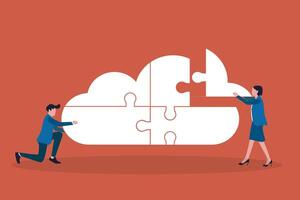 Cloud computing jigsaw puzzle with business team collaborative working. concept team work, opportunity and success vector