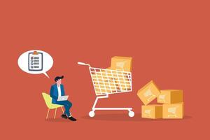 Businessman checking carton box before delivery to customer from online shopping by checklist vector