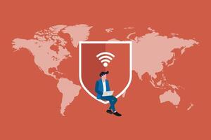 Businessman using a laptop for use a VPN vector
