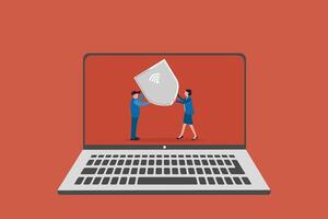 Business people with laptop. concept of Secure network connection and privacy protection, Virtual private network, System to protect personal data vector
