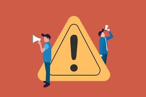 Business people announce with megaphone. concept of attention or warning information, breaking news or urgent message communication, alert and beware vector