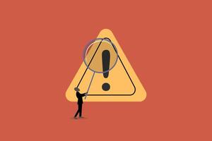 Businessman with magnifying investigate incident with exclamation attention sign. concept of Incident , solving problem, and identify risk vector