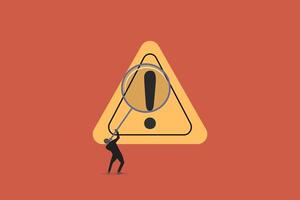 Businessman with magnifying investigate incident with exclamation attention sign. concept of Incident , solving problem, and identify risk vector