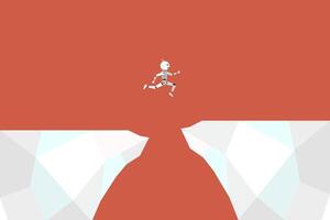 Robot jumping over gap as symbol of overcoming challenges and finding solutions with help of ai. concept of Artificial intelligence and future technology vector