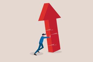 Businessman members push arrow rising up graph. concept of growing business, resistance or support for business growth, improve and raising performance vector