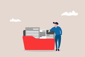 Businessman standing side files folder. concept of Workaholic, tired and exhausted from overworked, overload job vector