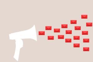 Using megaphone envelope announcing promotion. concept of Email marketing, CRM, subscription on web and sending email newsletter for discount or promotion information vector