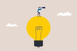 Businessman with telescope on lightbulb. concept of Business vision, creativity and new ideas illustration. Symbol of brainstorming, future, planning. Eps10 illustration vector