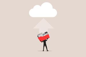 Businessman backup file upload on the cloud. concept of Data transfer via cloud technology , large online database with modern, fast and secure internet vector
