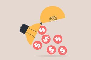 Open lightbulb idea to earn money coins. concept of Idea to make money, earning profit, and success vector