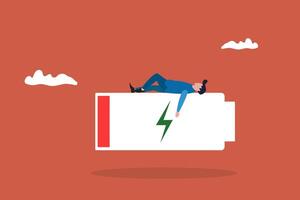 Businessman lying on low battery. concept of Burnout, overload vector