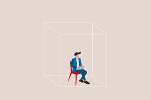 Businessman cover privacy zone or boundary to protect from distraction. concept of Defining Private Workspace Boundaries vector