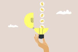 Open lightbulb idea to earn money coins. concept of Idea to make money, earning profit, and success vector