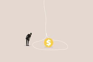 Busineessan looking lightbulb in trap. concept of Money trap to trick greed people, danger fraud or threat to attack victim, financial or investment problem vector