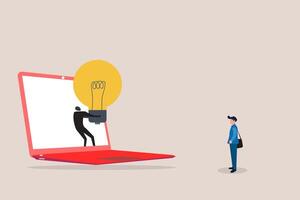 Light bulb with computer laptop. concept of getting idea, Creativity, and inspiration vector