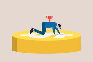 Businessman with shaped wind up key on money sign. under control, stress, target, struggling with credit card debt and expenses vector