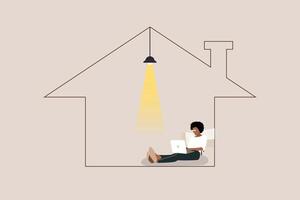 Freelance professional working on computer in a home office. concept of Expansion business, remote job or distance work, virtual office or working anywhere vector