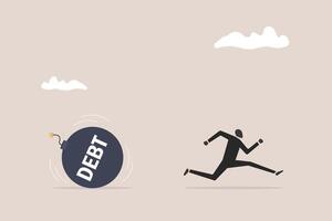 Businessman afraid from exploding percentage bomb. concept of Inflation or interest rate causing economic recession, tax or loan payment trouble, and stock market vector