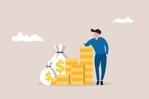 Professional businessman standing beside of stack of coins. concept of High salary and income, salary or multi income stream, side hustle or side gig earning, investment return vector