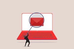 Businessman with magnifying glass scan email. concept of Email scan for cyber security, data protection, safety and protection vector