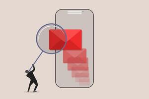 Businessman with magnifying glass scan email. concept of Email scan for cyber security, data protection, safety and protection vector