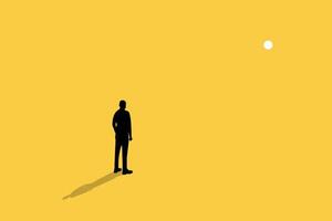 Businessman standing looking next level. creative solution, goal, success, stereotype, concept. Symbol of challenge. vector
