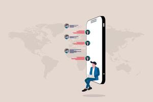 Businessman reply chat. concept of Communication mobile application chat screen, holding smartphones, messenger, texting messages at distance vector