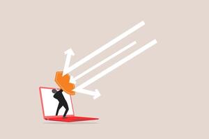 Businessman hold shield on computer laptop protect cyber attack. concept of security, safety computer network, protect online, and digital privacy vector