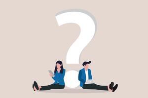 Business people sitting side question mark. concept of project, Career choosing, and Thinking process or analyzing business answers vector