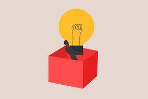 Businessman get out of box with lightbulb. concept of Think outside, creativity, idea, and innovation vector