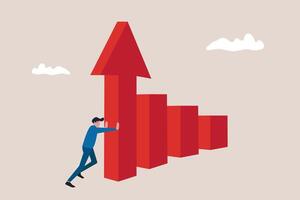 Businessman members push arrow rising up graph. concept of growing business, resistance or support for business growth, improve and raising performance vector