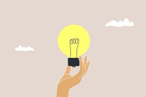 hand with lightbulb. Concept of a new idea. Business processes, creativity, solution concept vector