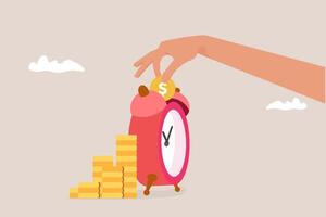 Big hand Invests money into watch to get return profit, returns from the costs that have been invested vector