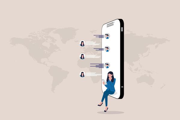 woman reply chat. concept of Communication mobile application chat screen, holding smartphones, messenger, texting messages at distance