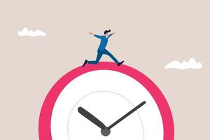 Businessman running against timer counting down. concept of Business deadline, counting down, speed and efficiency to complete work vector