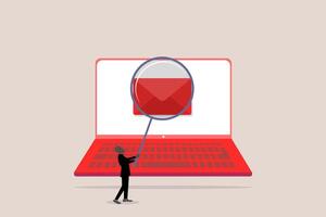 Businessman with magnifying glass scan email. concept of Email scan for cyber security, data protection, safety and protection vector