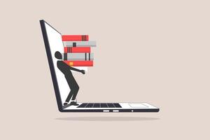 WeCollage Online education concept. Computer laptop with book out. New course, webinar. Smart thinking and brainstorming vector