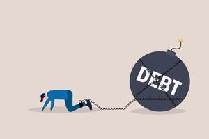 Man with overdue bill payment chained with debt burden. concept of Debt, crisis, overspending, recession, and bankruptcy vector