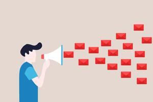 Businessman using megaphone envelope announcing promotion. concept of Email marketing, CRM, subscription on web and sending email newsletter for discount or promotion information. vector