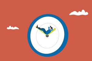 Businessman relax on the time running clock. concept of wasting time, slow living, and low productivity or efficiency vector