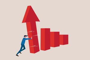Businessman members push arrow rising up graph. concept of growing business, resistance or support for business growth, improve and raising performance vector