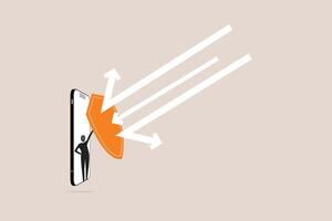 Businessman hold shield on mobile phone protect cyber attack. concept of security, safety computer network, protect online, and digital privacy vector