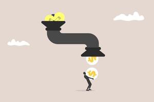 Businessman get money from revenue faucet flowing from lightbulb idea. concept of startup company start generate revenue or income, business idea to make money, gain profit or create sales vector