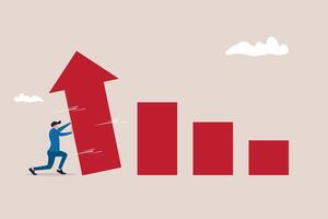 Businessman members push arrow rising up graph. concept of growing business, resistance or support for business growth, improve and raising performance vector
