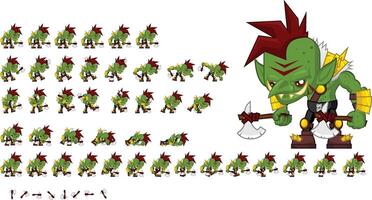 Orc Axeman Fantasy RPG Animated Game Character Sprite vector