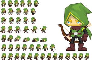 Archer Fantasy RPG Animated Game Character Sprite vector