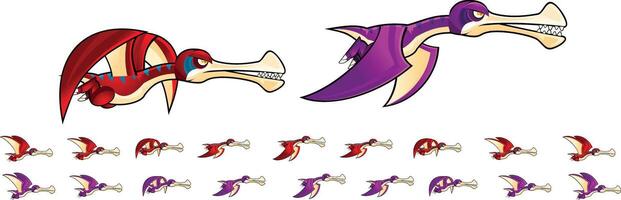 Pterodactyl Animated Dinosaur Game Character Sprite vector